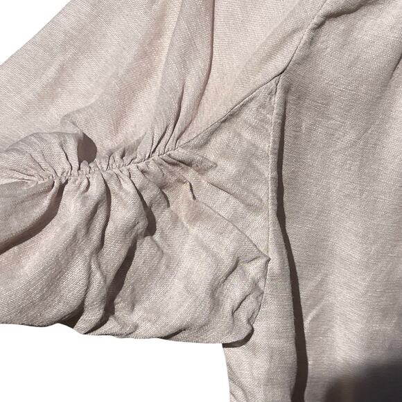 3.1 PHILLIP LIM Women’s Silk and Linen Blend Tan Puff Sleeve Blouse - Picture 4 of 5